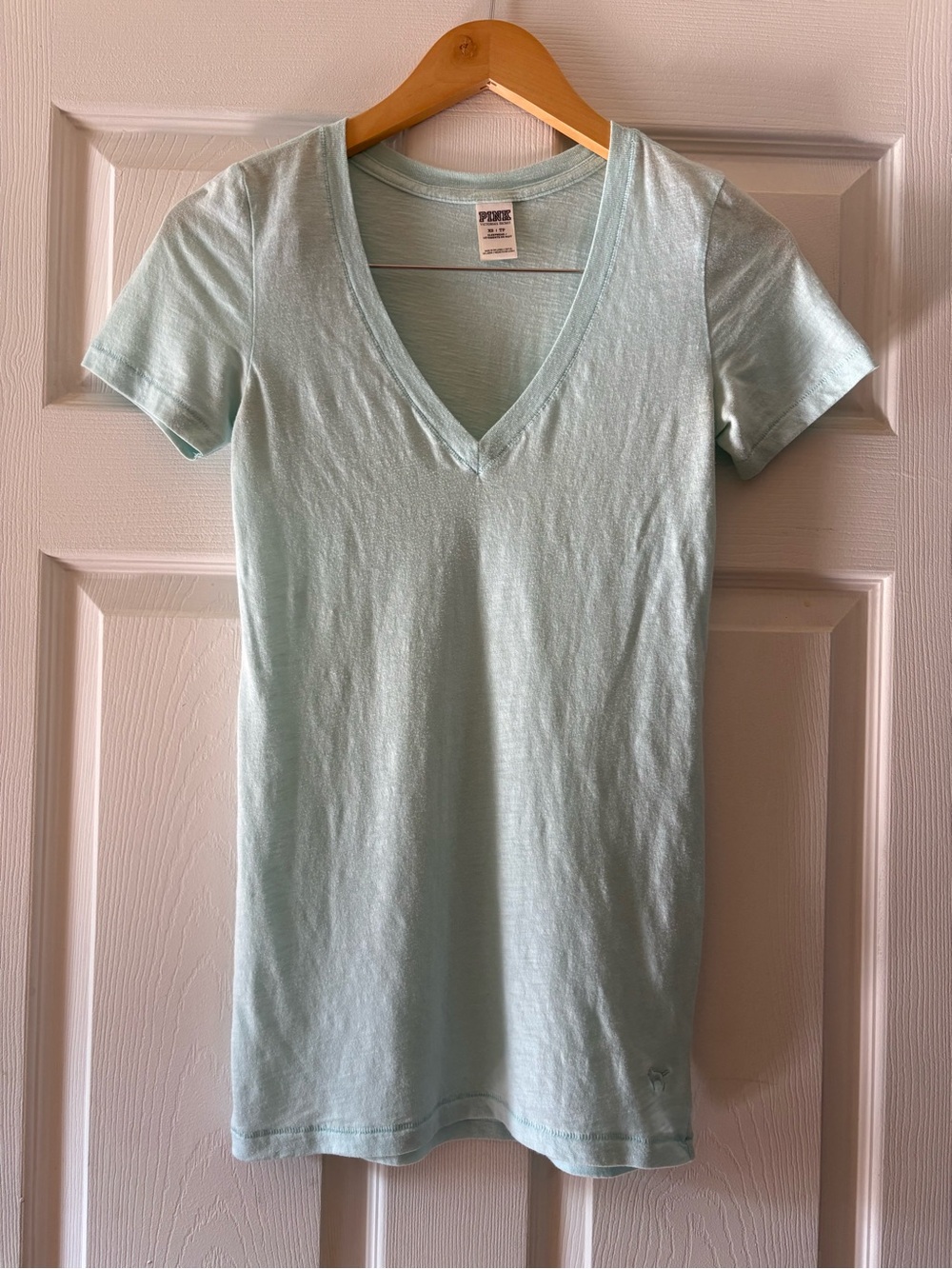 PINK Victoria's Secret Light Aqua V-Neck Short Sleeve Tee